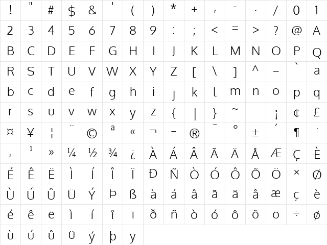 Oxygen Light Character Map