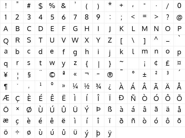 Oxygen Regular Character Map