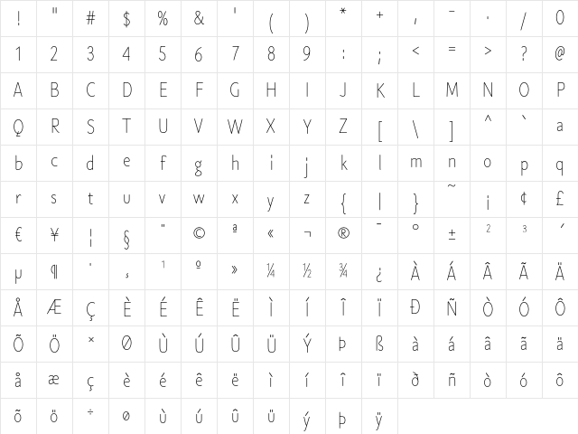 Cen Pro Light Regular Character Map