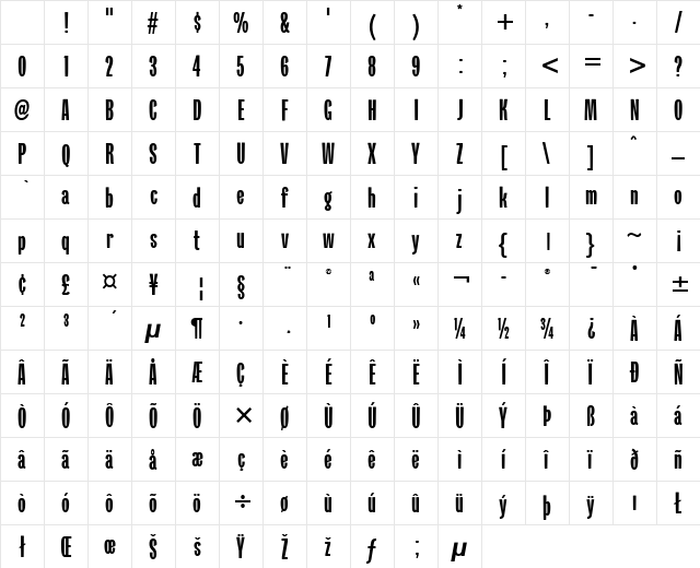 Verkehr ITC Bold Character Map Verkehr ITC Bold Character Map