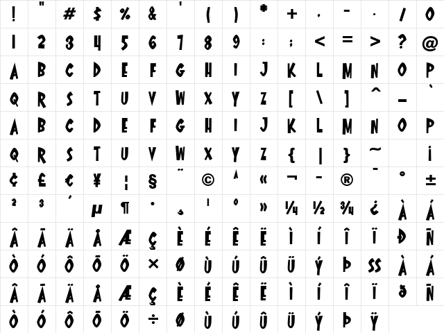 Oyster Bar BTN Bold Character Map