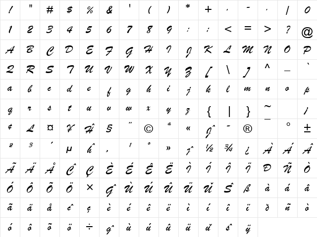 Brush Script MT Eo Italic Character Map Brush Script MT Eo Italic Character Map
