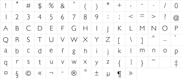 GalsLight Regular Character Map