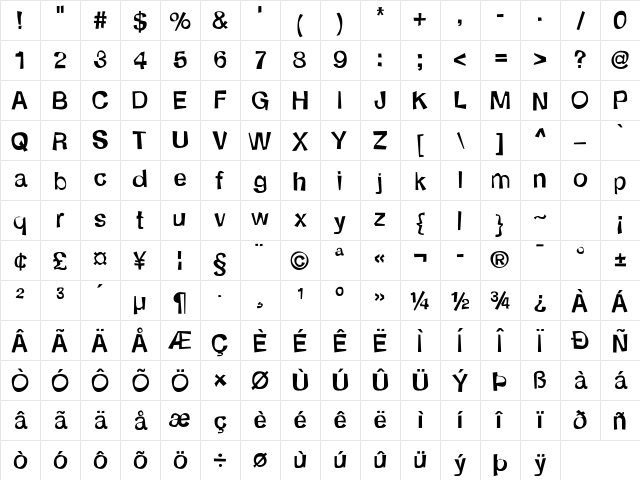 Schmelvetica Regular Character Map