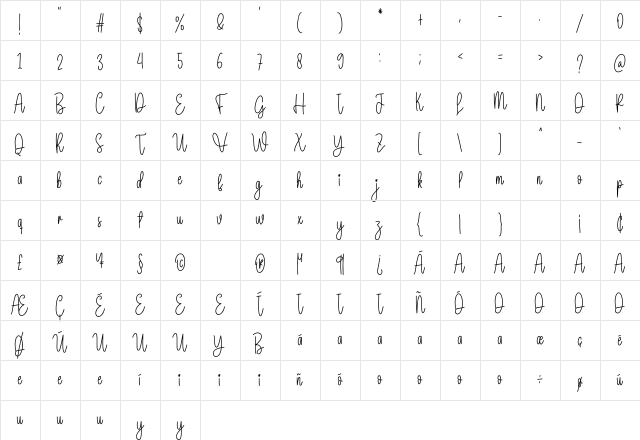 Baby Spring Regular Character Map
