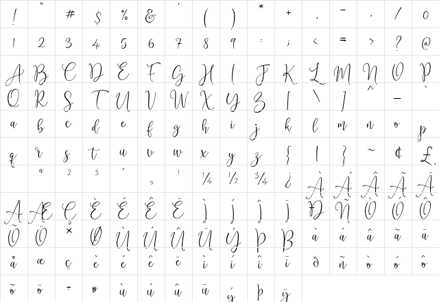 Cattieshine Regular Character Map Cattieshine Regular Character Map