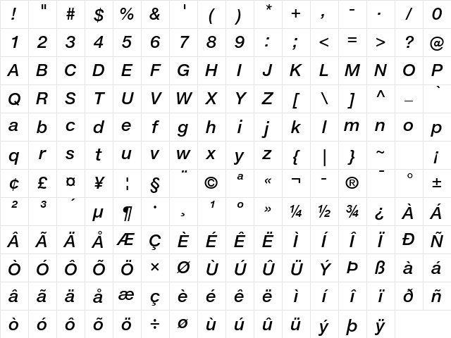 Helvetica Neue ET Pro 66 Medium Italic Character Map Helvetica Neue ET Pro 66 Medium Italic Character Map