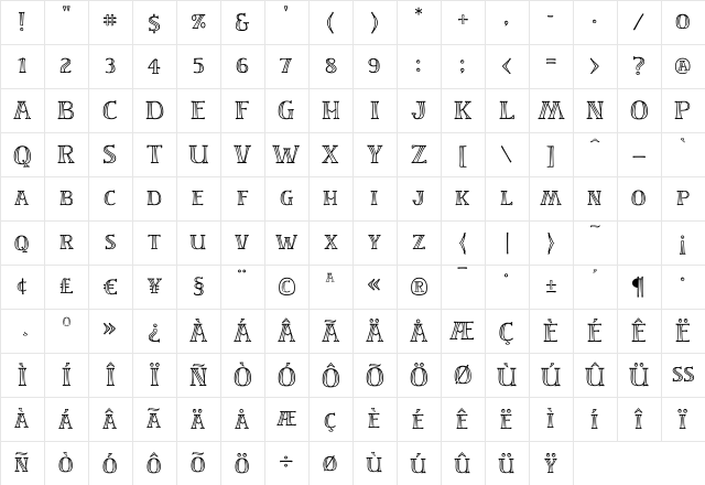 ZebraSmall Caps Regular Character Map