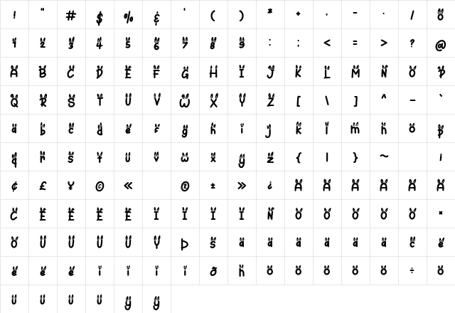Bunny Hopper Ear Regular Character Map