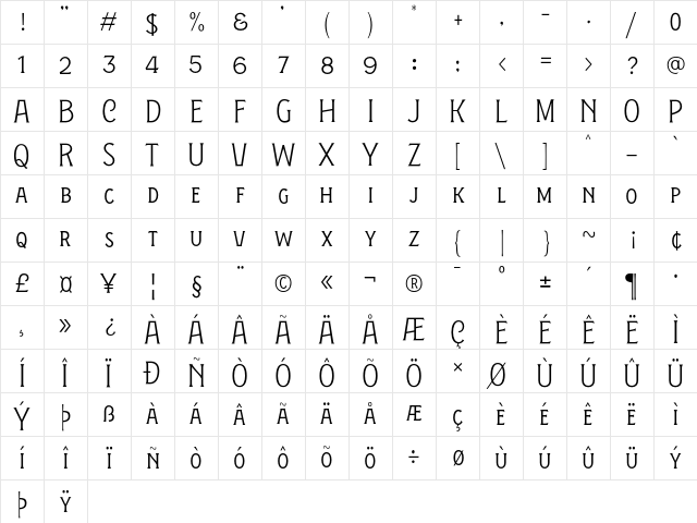 Figuera Variable Light Condensed Character Map Figuera Variable Light Condensed Character Map