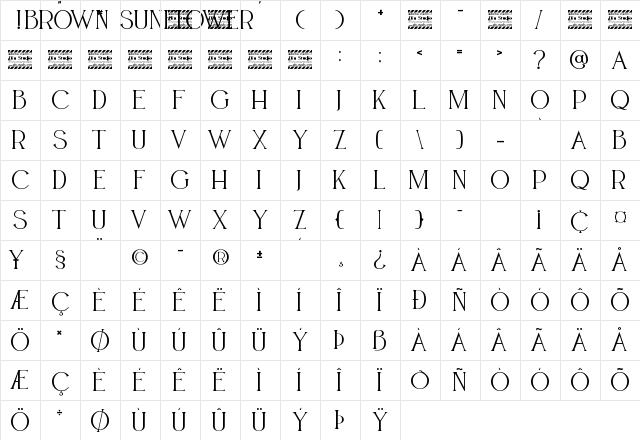 BROWN SUNFLOWER SERIF PERSONAL Regular Character Map