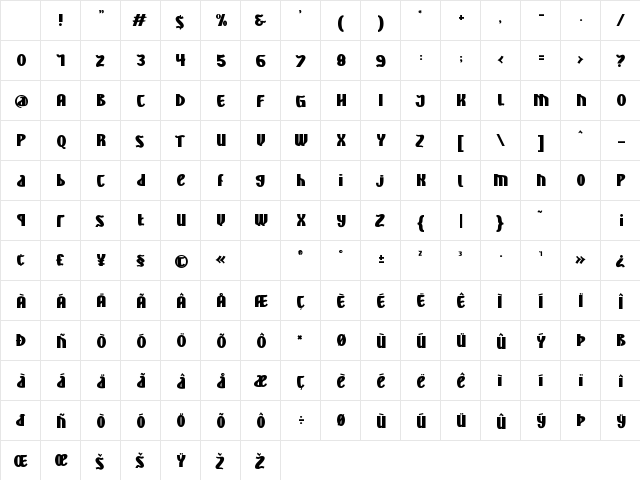 ALTERNOON Regular Character Map