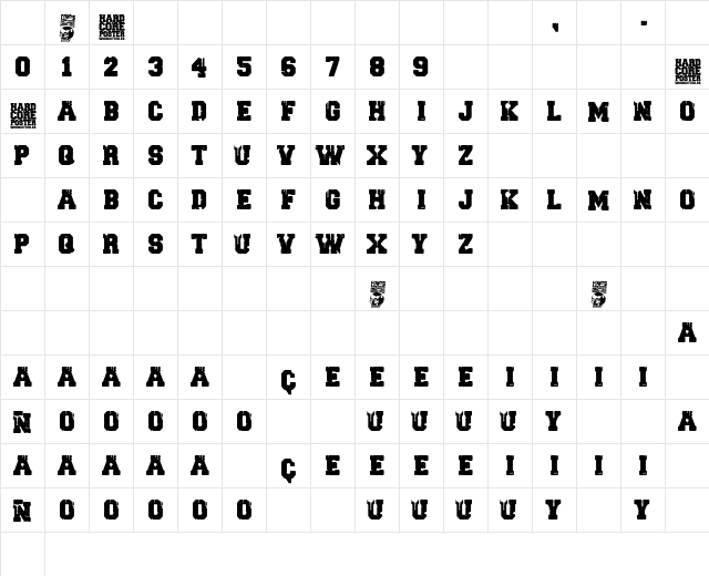 HARDCORE POSTER Regular Character Map