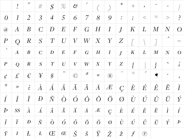 Freight Disp Book Italic SC Character Map Freight Disp Book Italic SC Character Map
