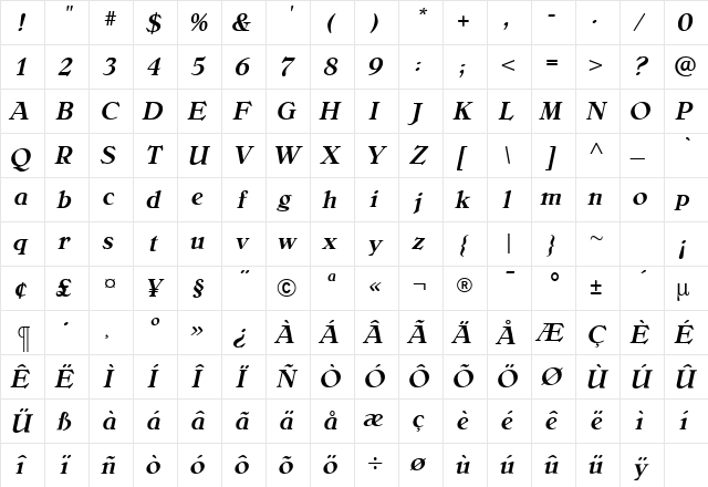 BelliniMediumItalic Regular Character Map