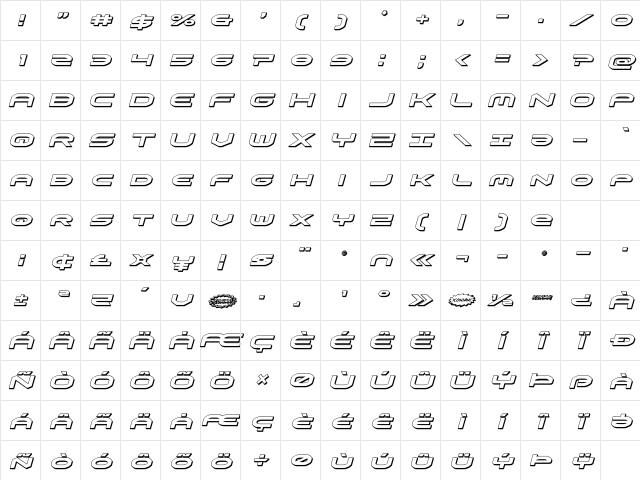 Omni Boy 3D Italic Italic Character Map
