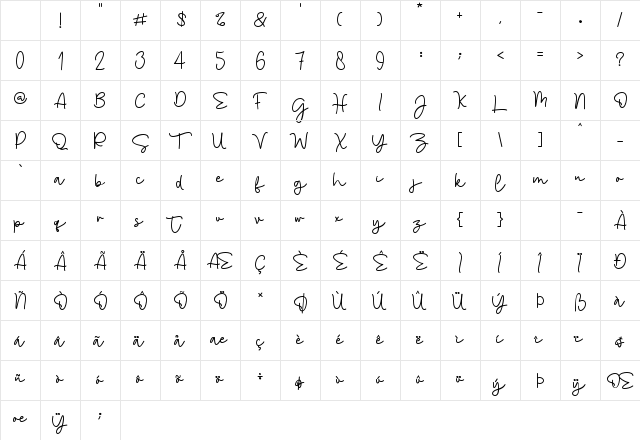 Angel Cry Regular Character Map