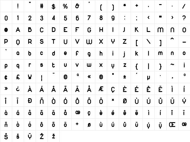 Duepuntozero bold Regular Character Map Duepuntozero bold Regular Character Map