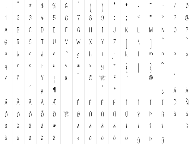 Elfar Normal Narrow G98 Regular Character Map Elfar Normal Narrow G98 Regular Character Map