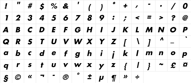AGFatumC Bold Italic Character Map AGFatumC Bold Italic Character Map
