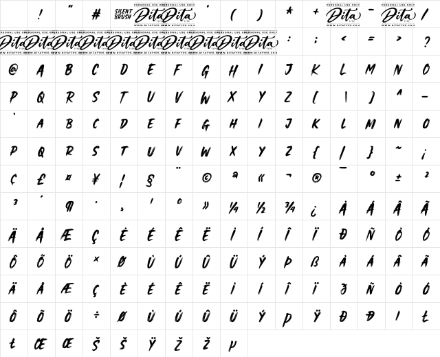 Silent Brush Regular Character Map Silent Brush Regular Character Map