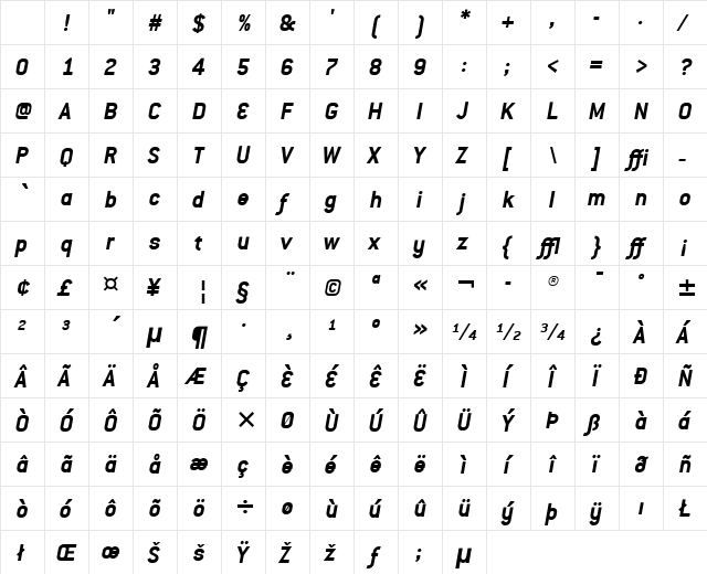 Conduit ITC Bold Italic Character Map Conduit ITC Bold Italic Character Map