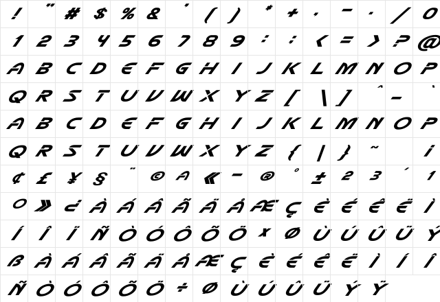 Mecha Italic Regular Character Map Mecha Italic Regular Character Map