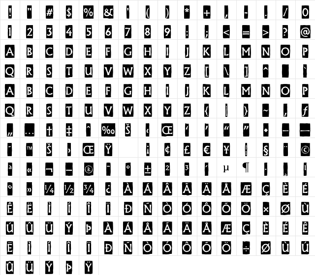 a_AlgidusCmBrk Regular Character Map