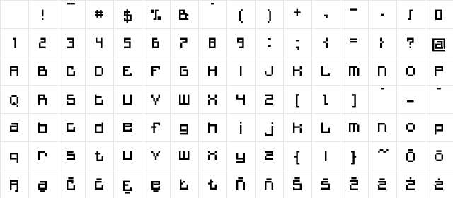MiniQuan Regular Character Map MiniQuan Regular Character Map