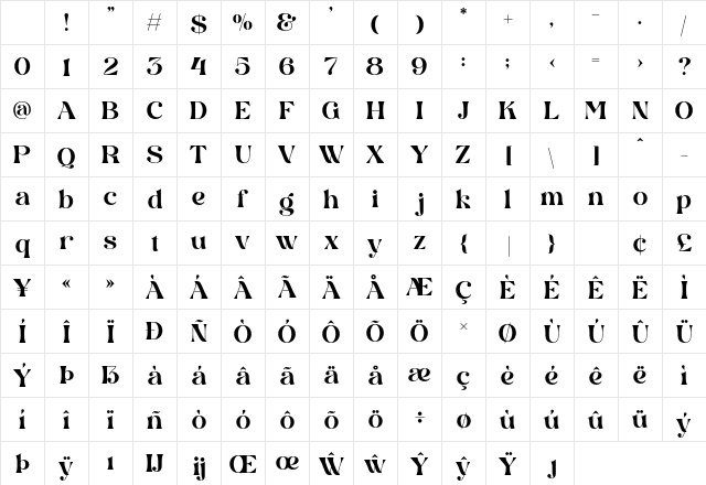 Glirock Regular Character Map