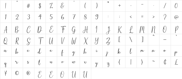 Winterbean Regular Character Map