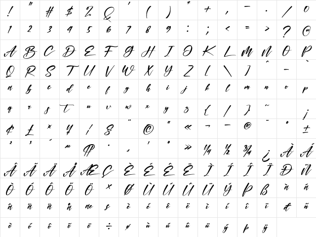 Dita &amp; Rusta Regular Character Map