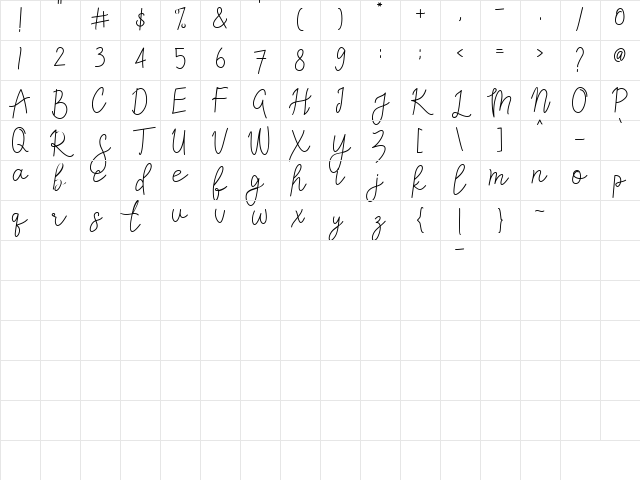 Valerine Regular Character Map
