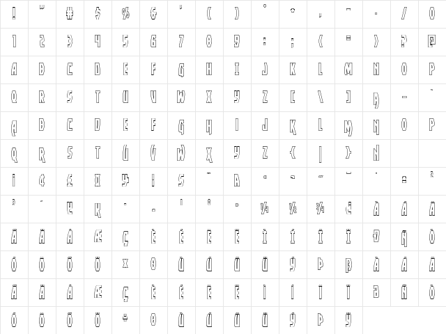 Yankee Clipper Outline Regular Character Map