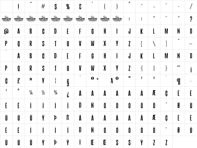 TCHeadlinerPrint- Regular Character Map TCHeadlinerPrint- Regular Character Map
