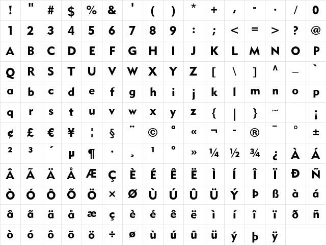 MetroBlack LT Two Regular Character Map