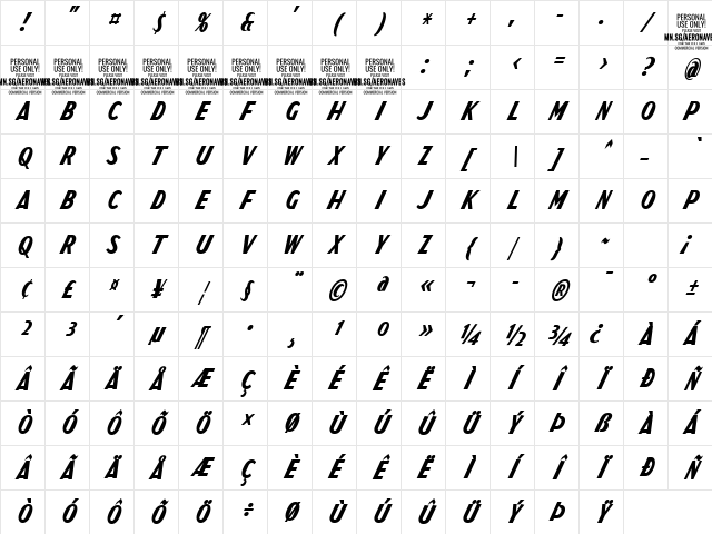 Aeronaves PERSONAL USE ONLY Regular Character Map Aeronaves PERSONAL USE ONLY Regular Character Map