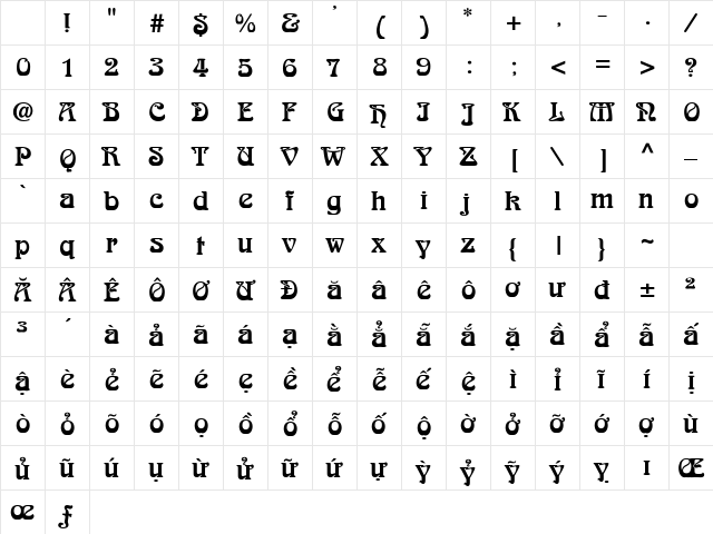.VnArabia Regular Character Map