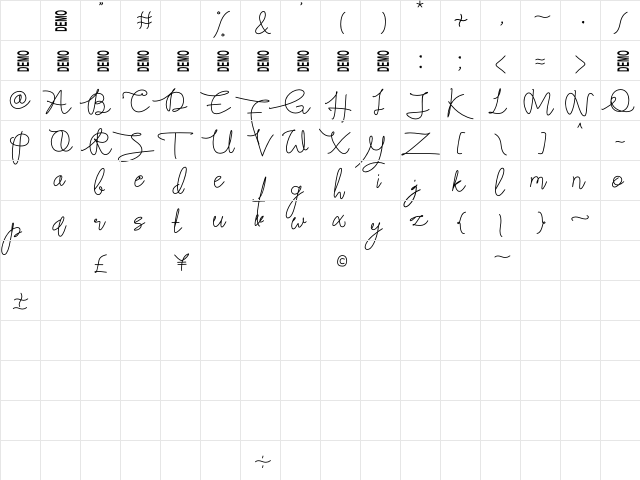 Butter West Demo Regular Character Map