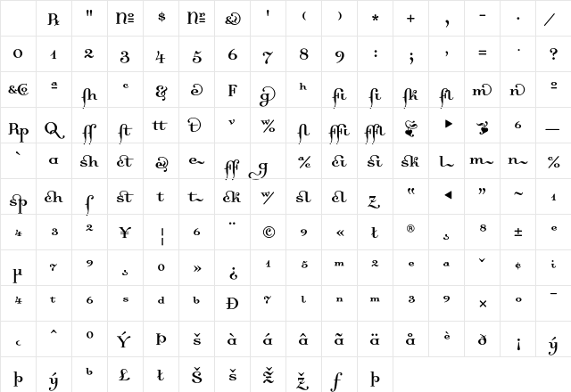 Dalliance Medium Character Map Dalliance Medium Character Map