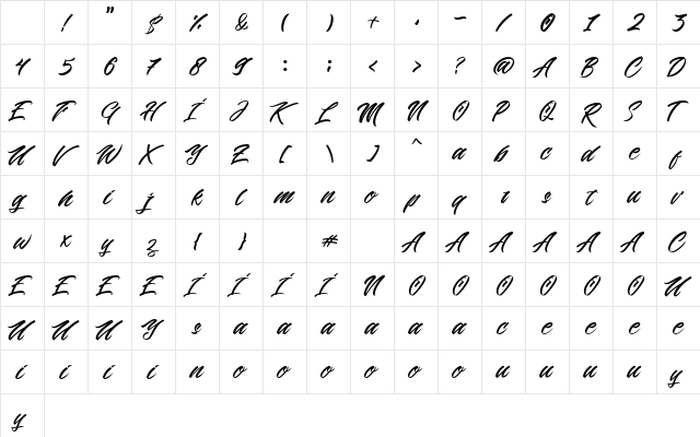 Beric Regular Character Map Beric Regular Character Map