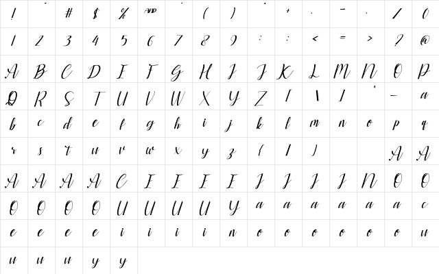 Gabriella Regular Character Map