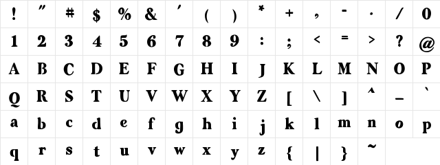 Zyain Medium Character Map