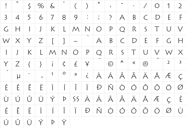 Lithos Light Character Map