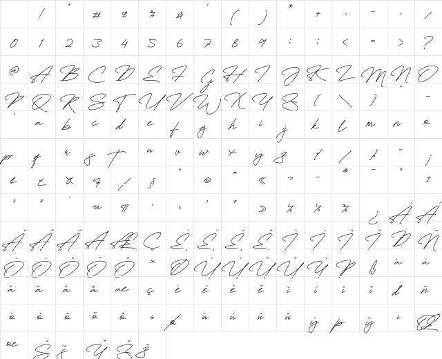 Fayetteville Signature Signature-Regular Character Map