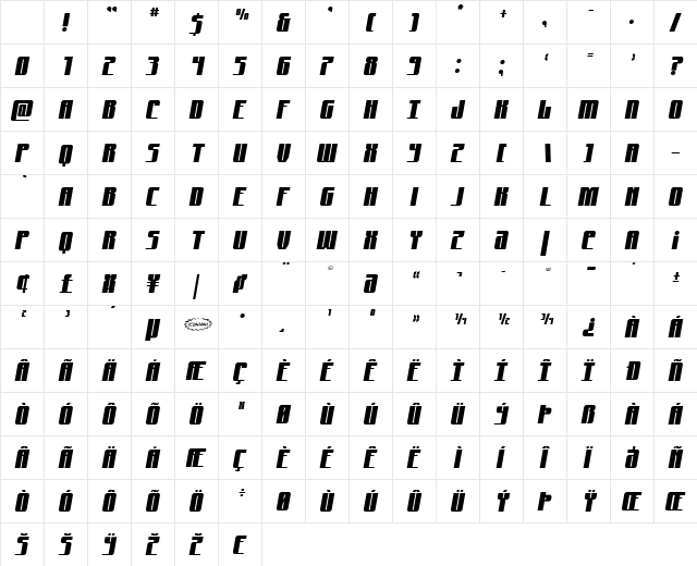 Xeno-Seeker Semi-Italic Regular Character Map