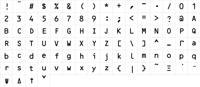 ocrb10 Regular Character Map