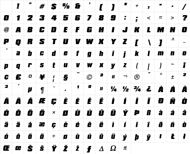 CompactaICG BlackItalic Character Map