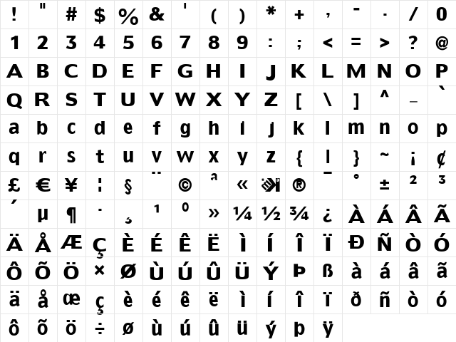 GrotesqueBoldTallX Regular Character Map