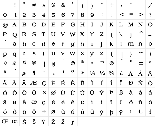 Broadsheet LDO Bold Character Map Broadsheet LDO Bold Character Map